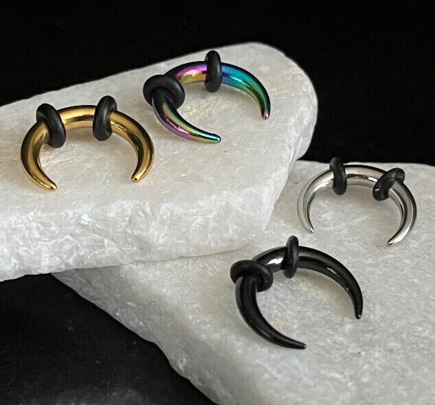 1pc PVD Plated Steel Septum Ring / Buffalo Taper Expander Plug Pincer Black Gold