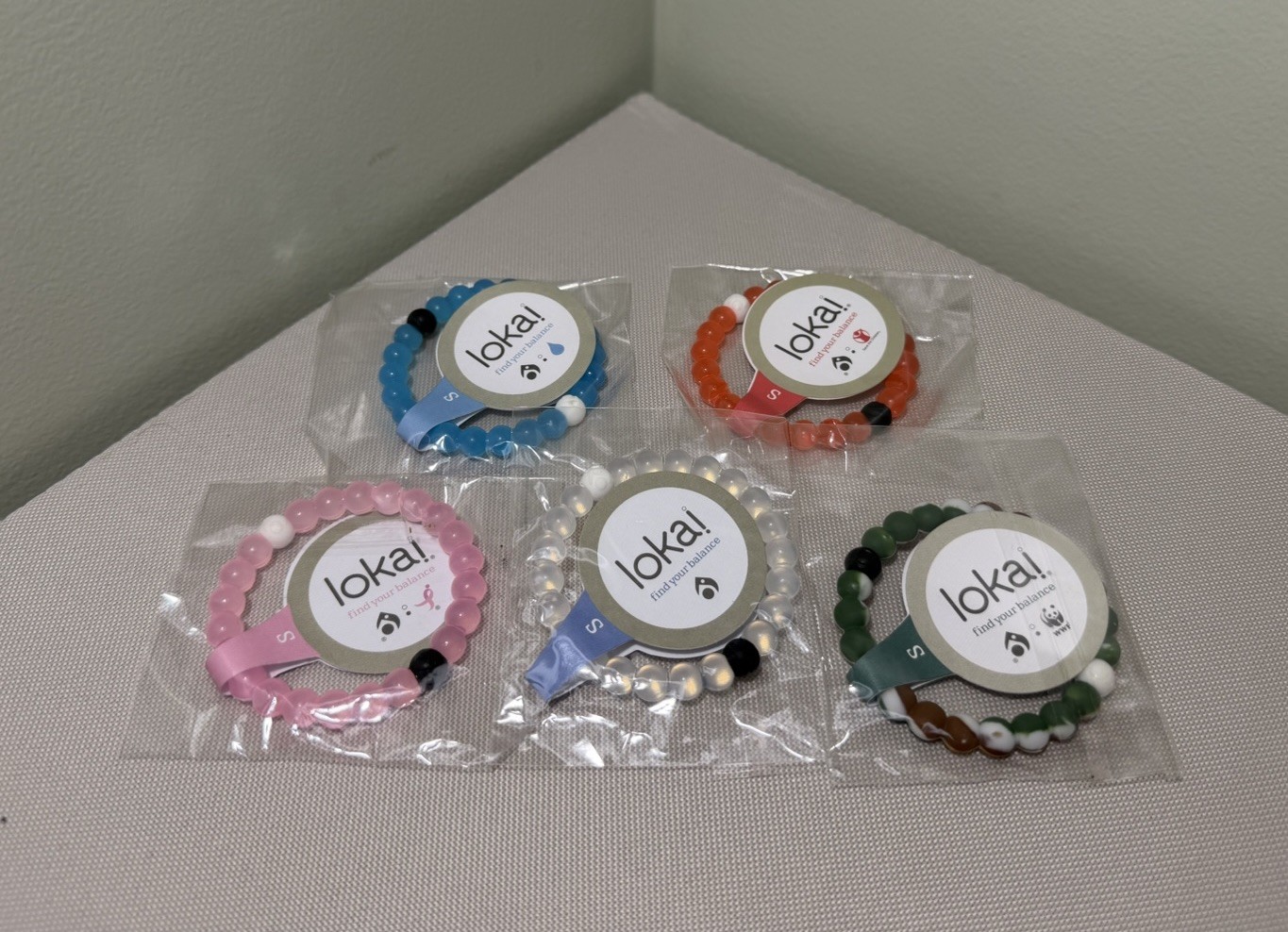 Lot of 5 New Lokai Bracelets – Size S Pink, Clear, Camo, Red, Blue