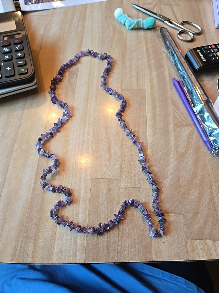 Purple Amethyst Chip Bead Strand Necklace – Stone Beaded Chain, Unisex 34″