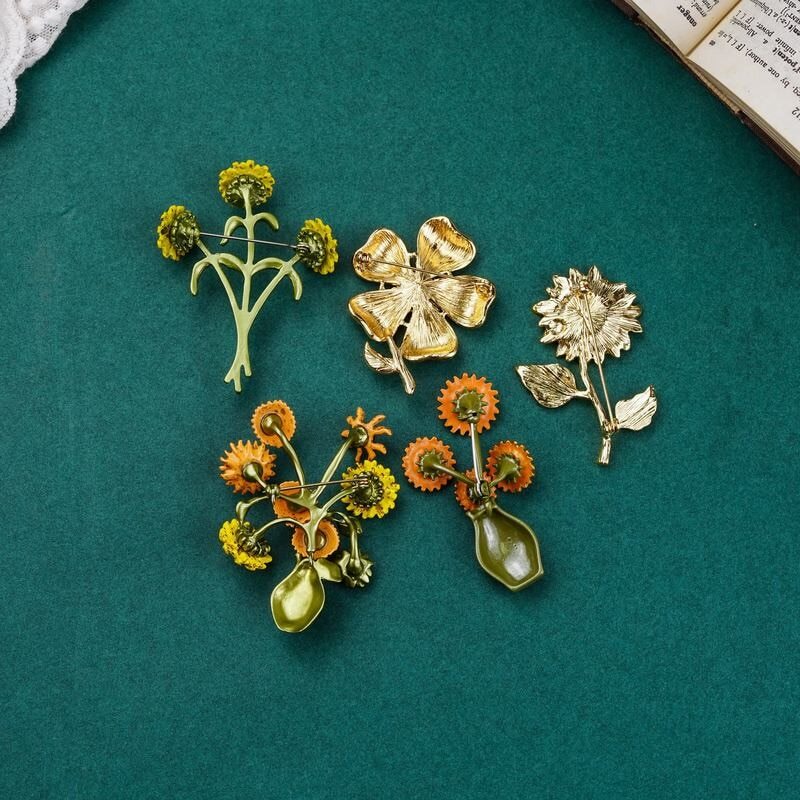 Fashion Women Enamel Flower Leave Pearl Brooch Elegant Plant Brooches for Women