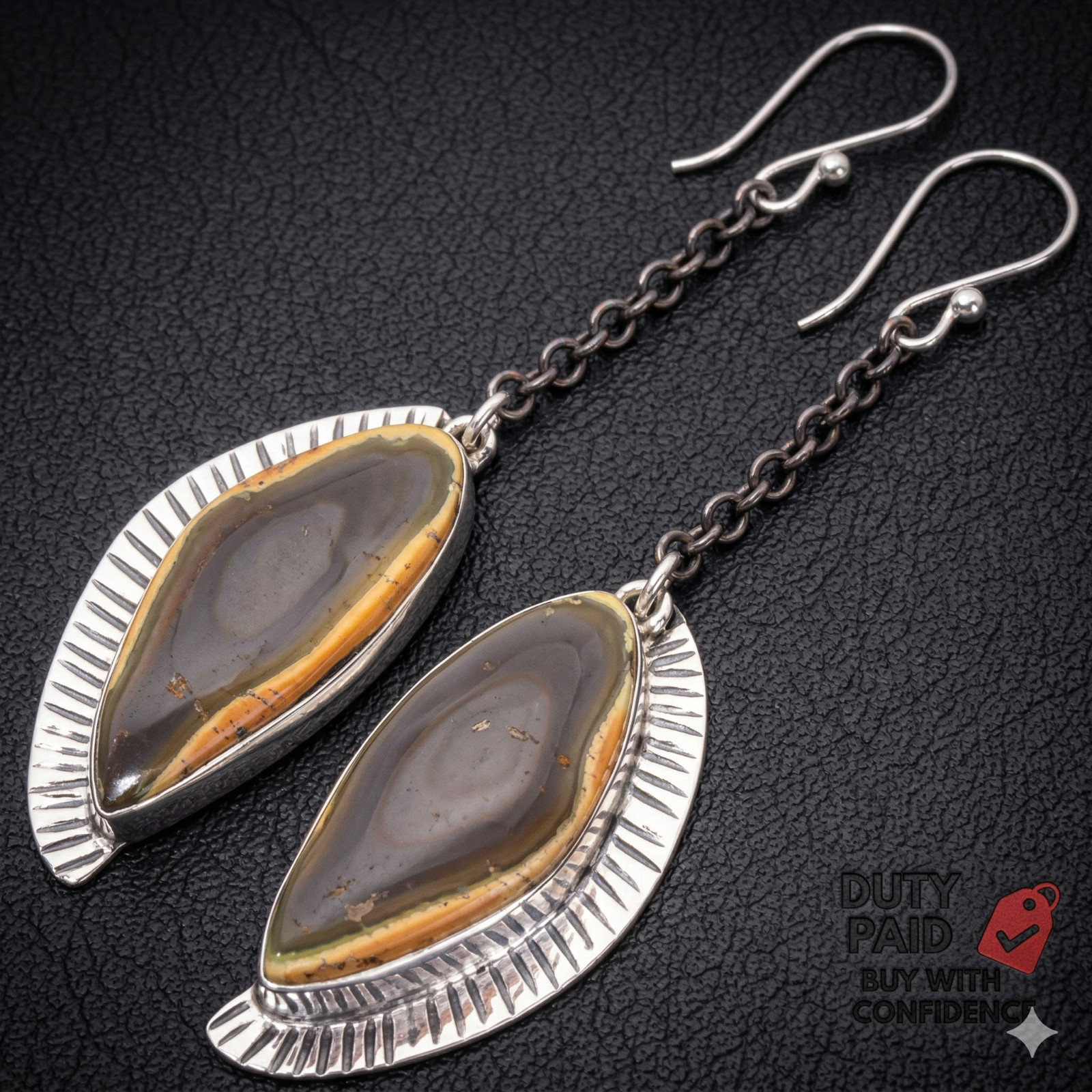 Genuine Polychrome Jasper 925 Silver Hook Ethnic Dangling Wife Earrings Jewelry