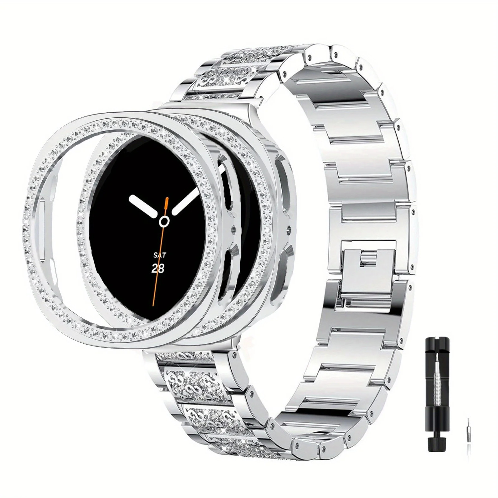Case+Bling Metal Watch Band For Samsung Galaxy Watch 9 40/44mm Women Wrist Strap