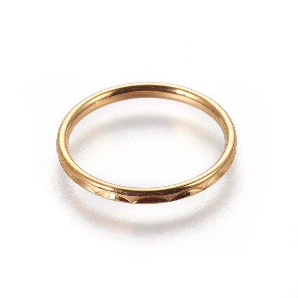 Silver or Plated Gold Ring Stainless Steel Etched Wedding Band 2MM – Style #1