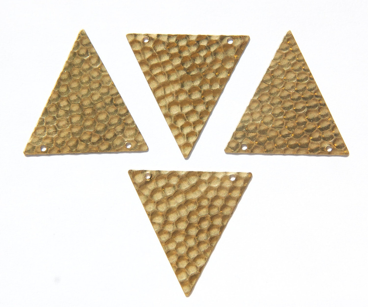 2 Hole Raw Brass Geometric Hammered Triangle Pendant Charm (6) mtl369B