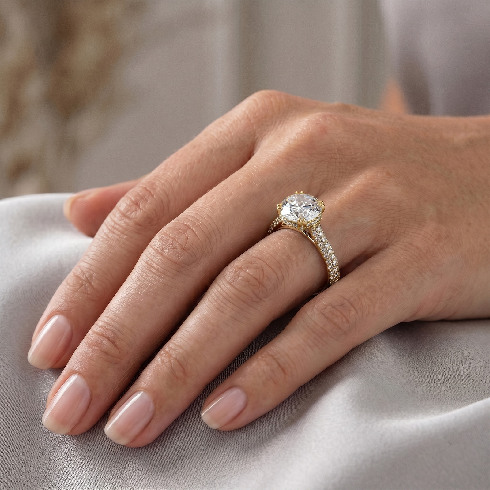 Diamond Engagement Ring 2.75 Ct Lab Grown E F VVS 14K Yellow Gold IGI Round Cut