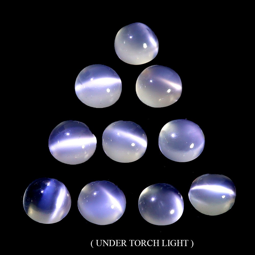 Round Cab Natural Unheated Top White Moonstone Cat Eye 10pcs 9.05ct 6mm Lot Gem