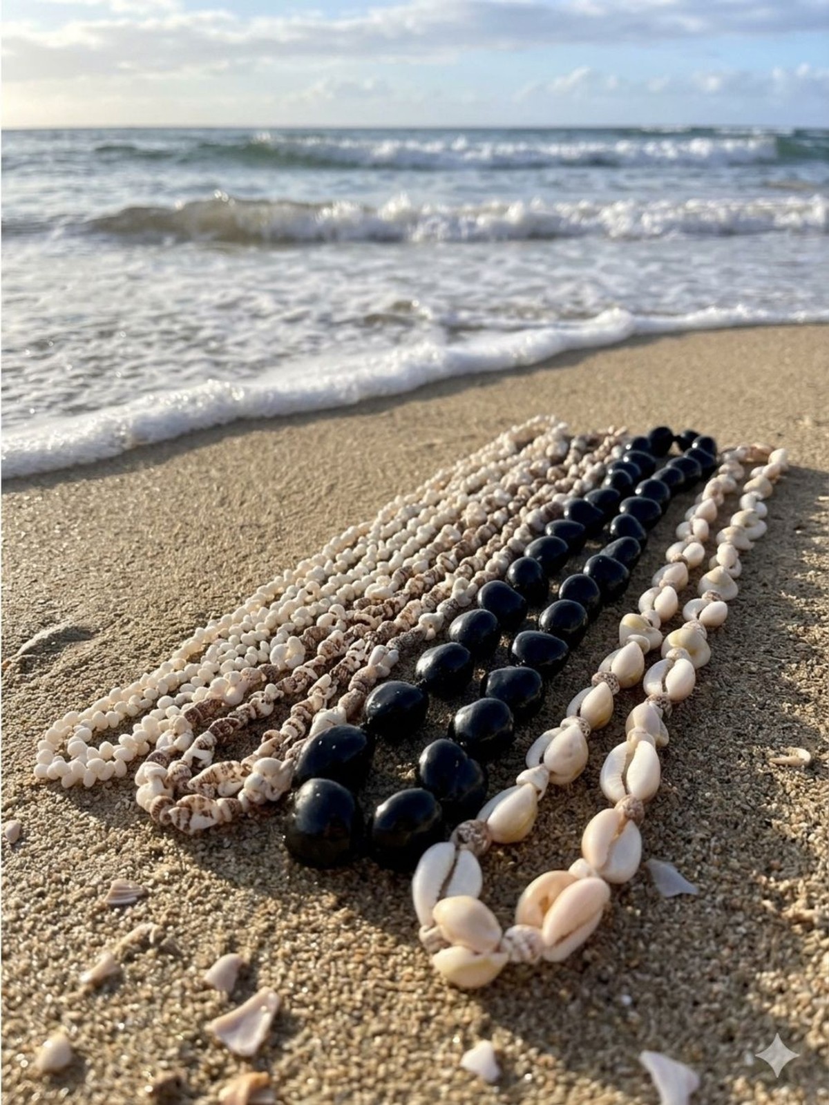 Vintage Hawaiian Kukui Nut & Multi-Strand Shell Lei Necklace 4 Pc. Bundle