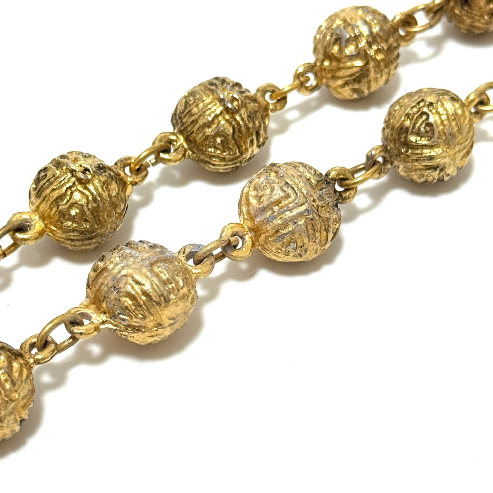 CHANEL COCO Mark CC Logo Ball Long Necklace Gold Accessory Vintage JAPAN