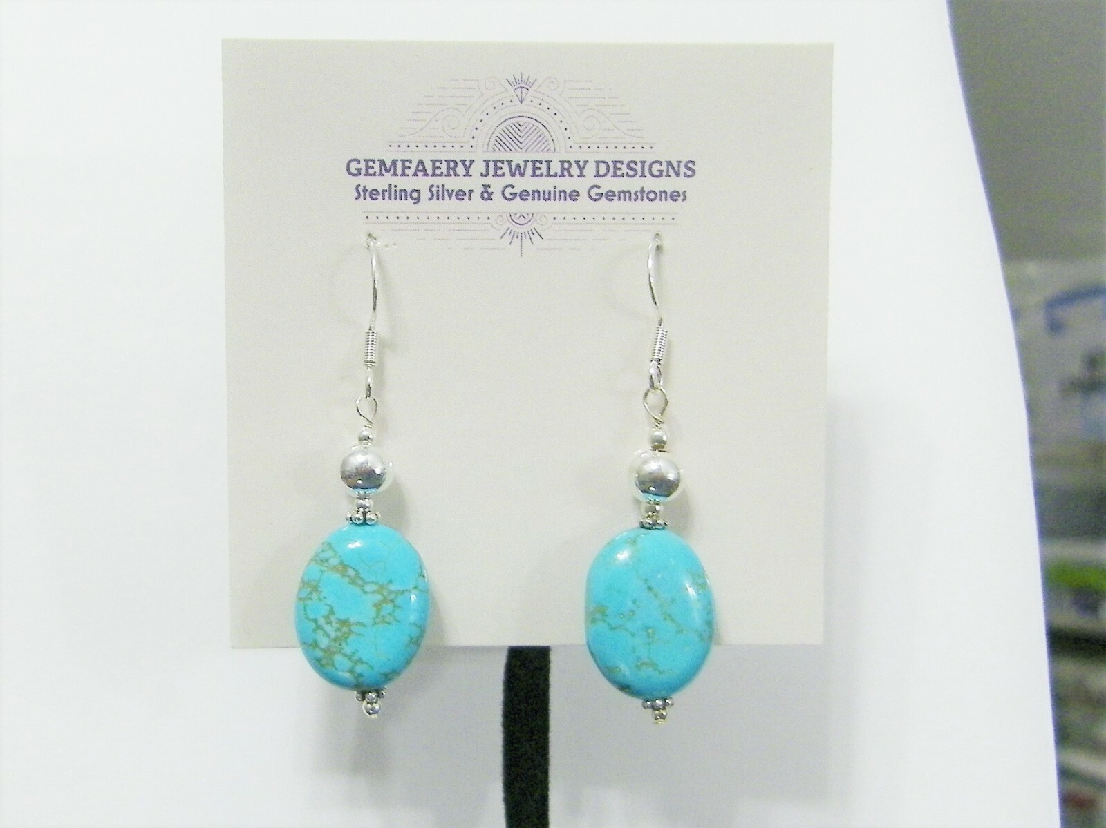 Sterling Silver Natural TURQUOISE Gemstone Dangle Earrings #5530…Handmade USA