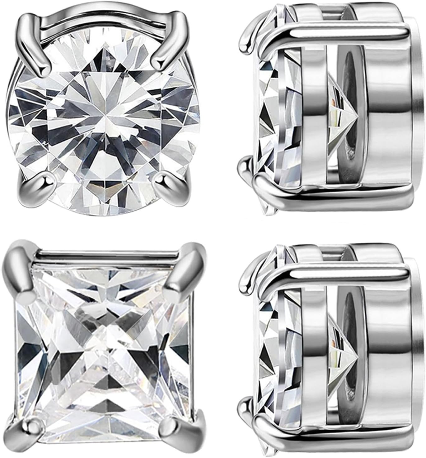 NEWITIN 2 Pairs Stainless Steel Magnetic Stud Earrings for Men Clip on Earring M
