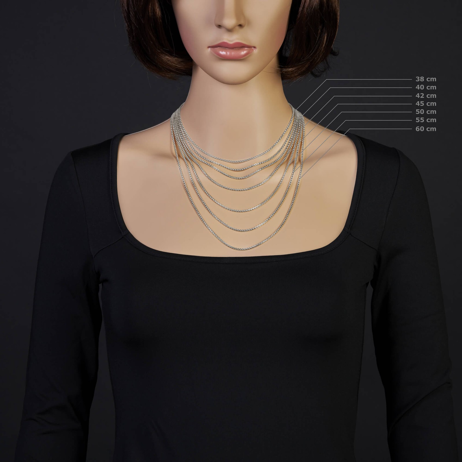 2mm Venetian chain round 585 gold white gold chain necklace 60cm women