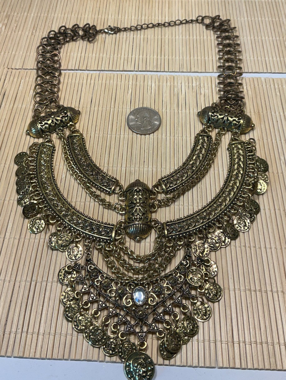 Ethnic Necklace Brass Embossed Faux Tiny Coin Kuchi Belly Dancer Choker Lot 104A