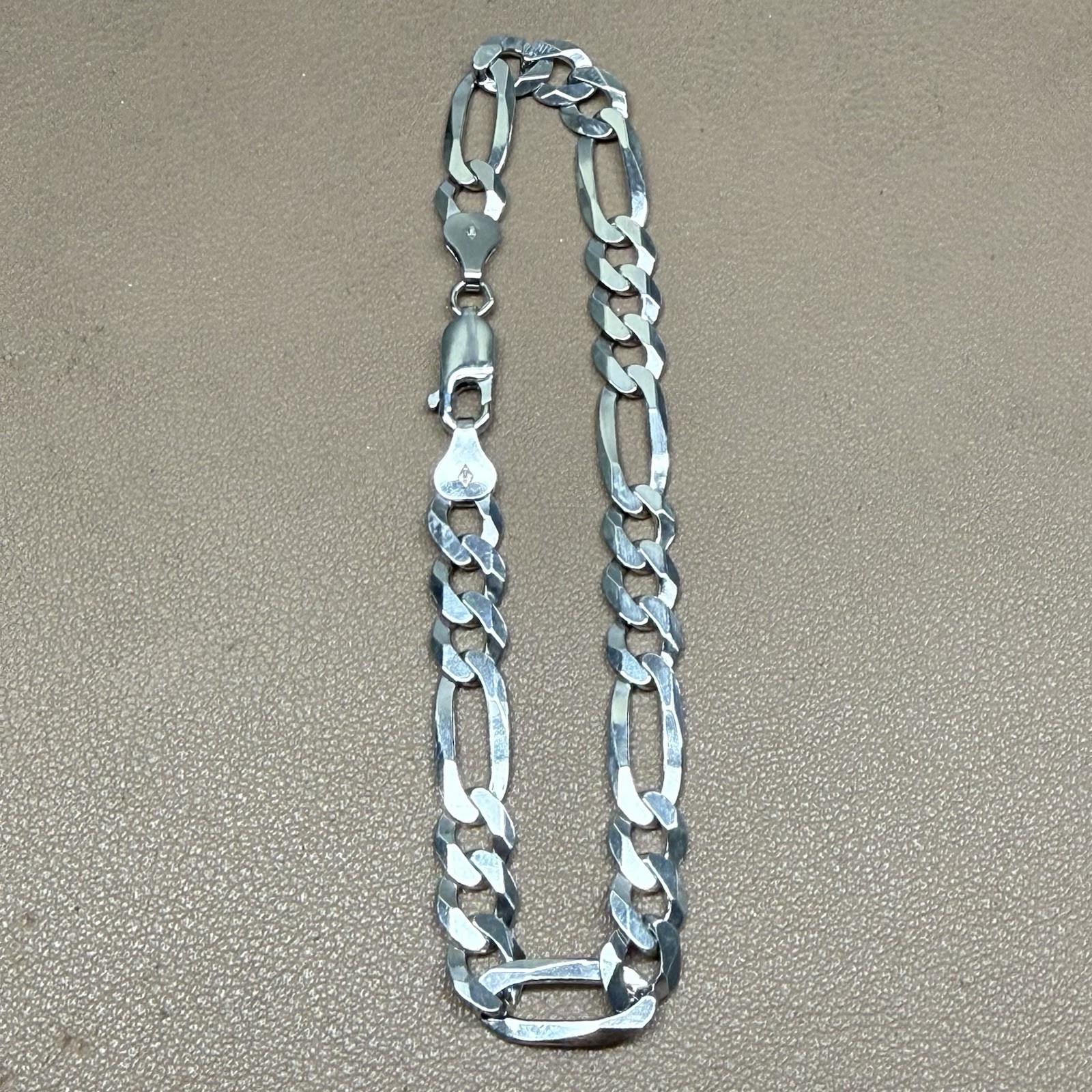 925 Sterling Silver Figaro Flat Link Bracelet Chain 8” 7.1mm