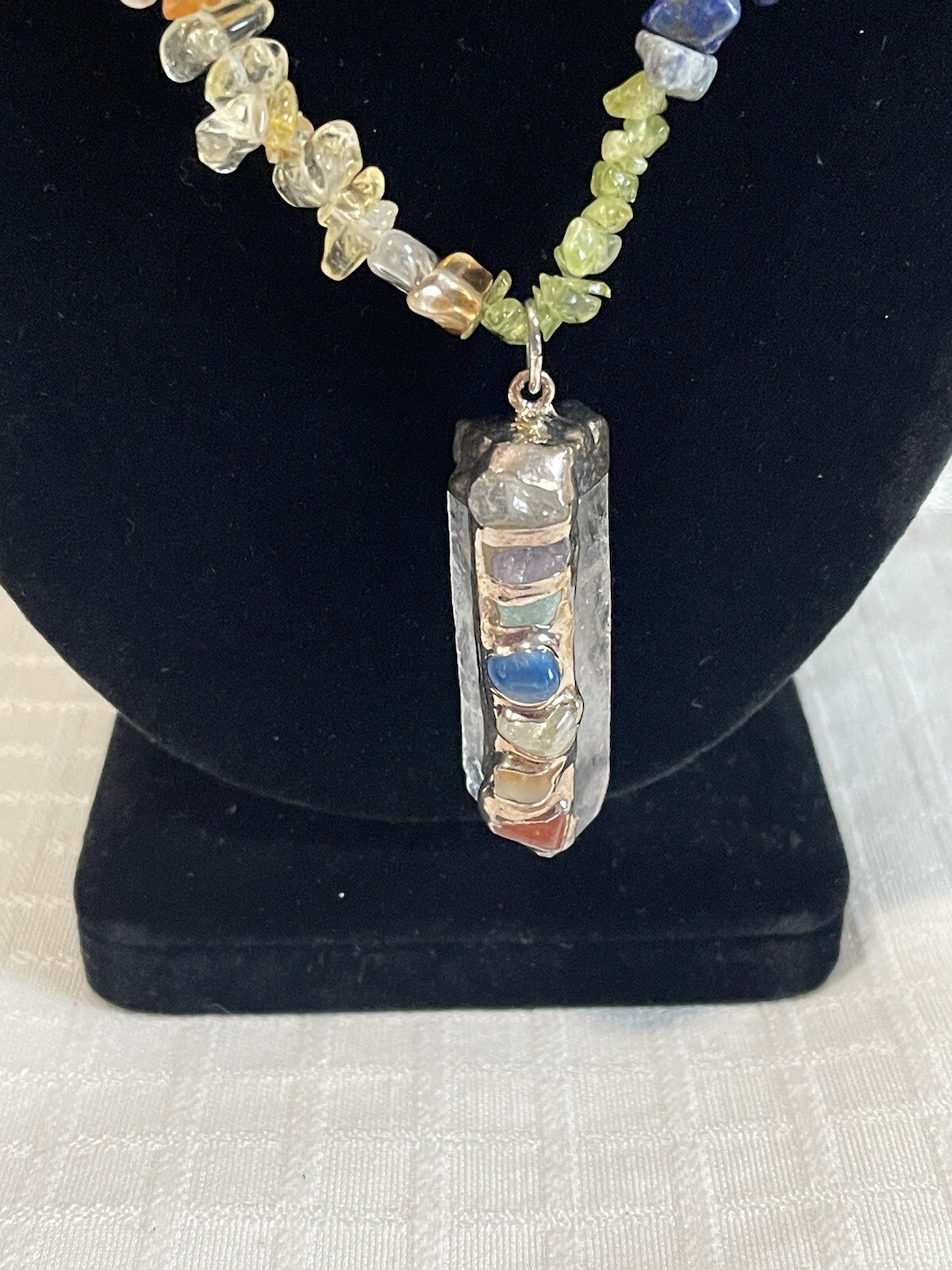 Gorgeous Assorted Multi Color Gem Stone Nugget Necklace Quartz Healing Pendant