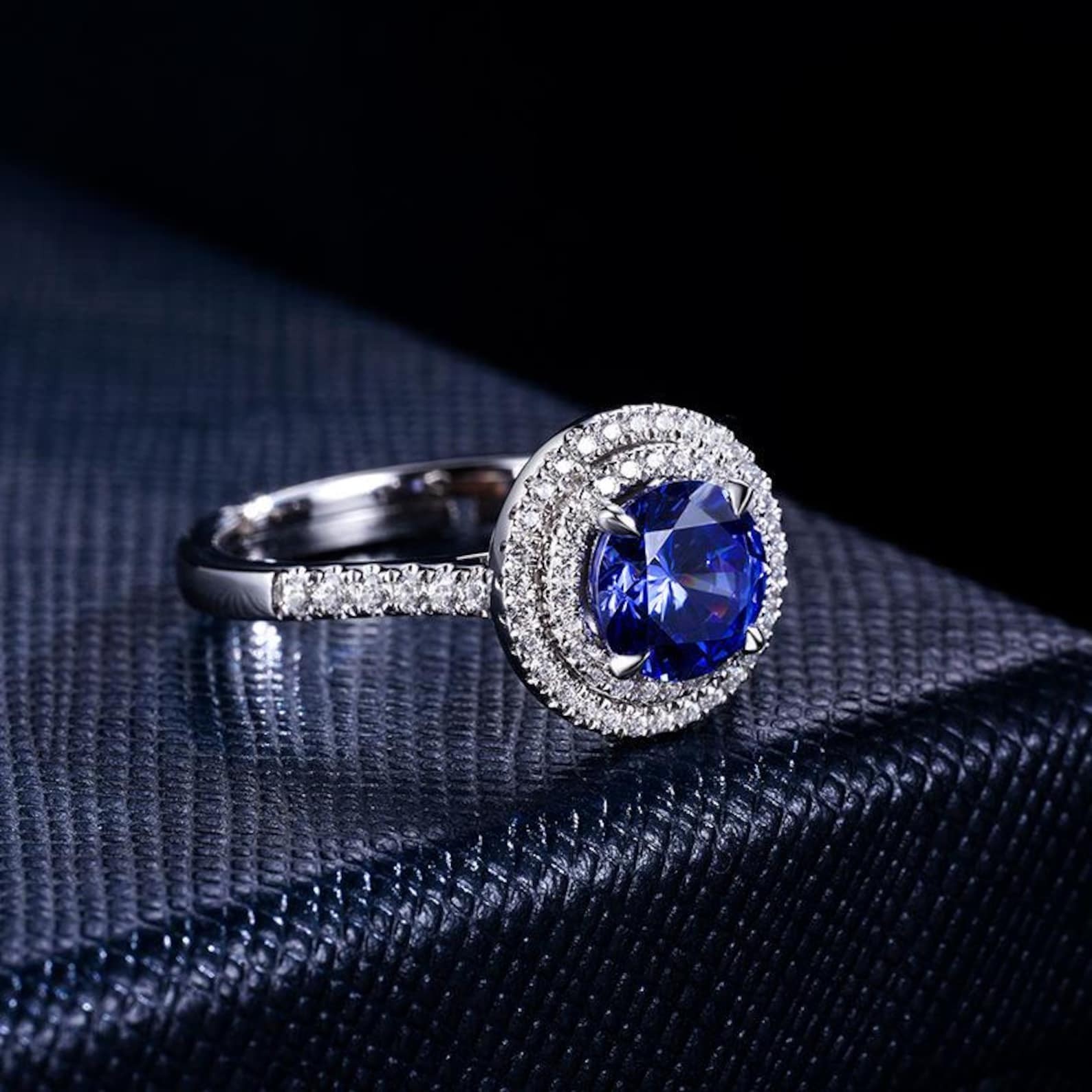 2.50 Ct Round Cut Natural Sapphire Diamond Wedding Ring 14K Solid White Gold 5