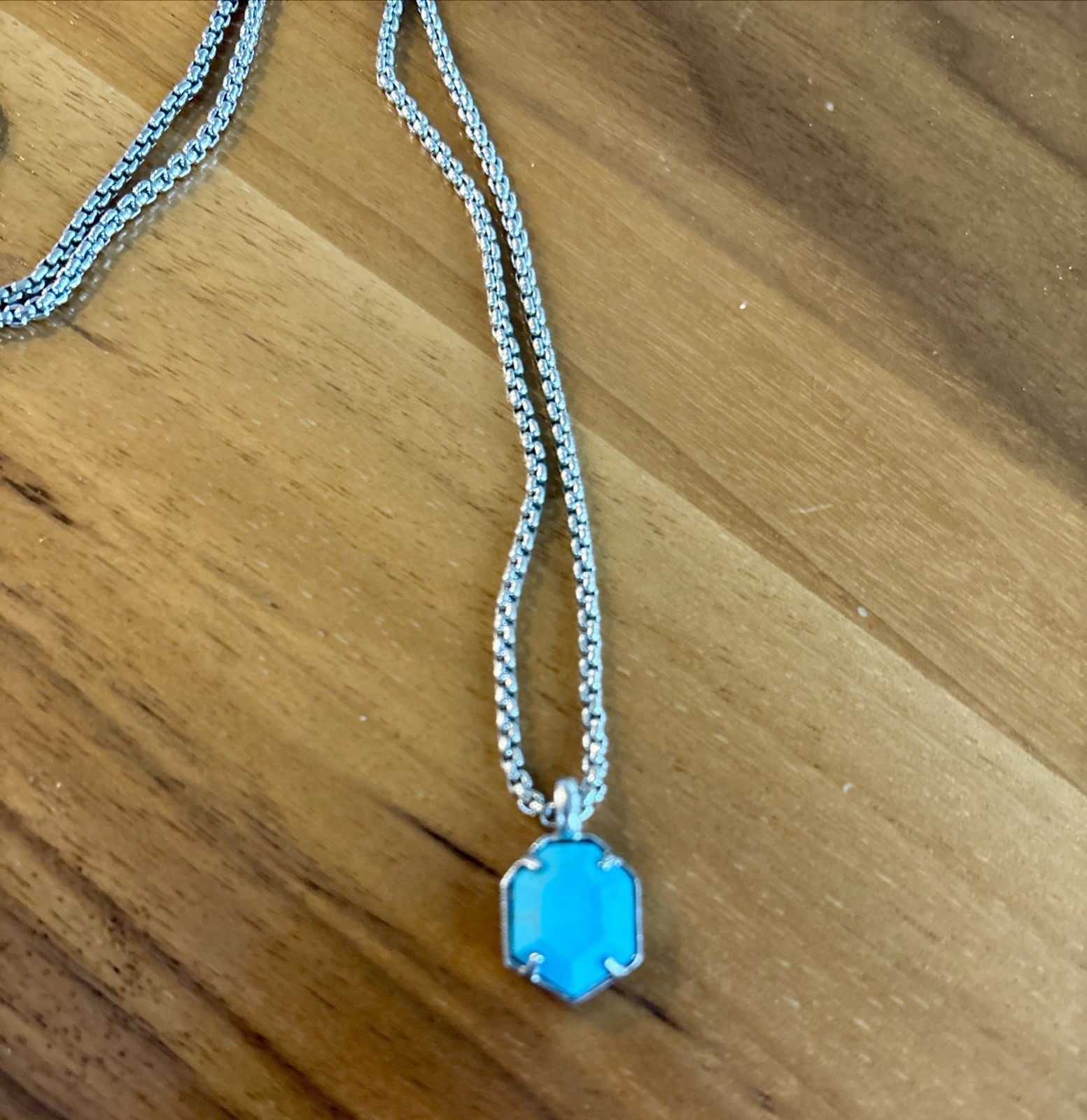 Kendra Scott ~ Teo ~ Turquoise Pendant with Silver Tone Adjustable Slider Chain