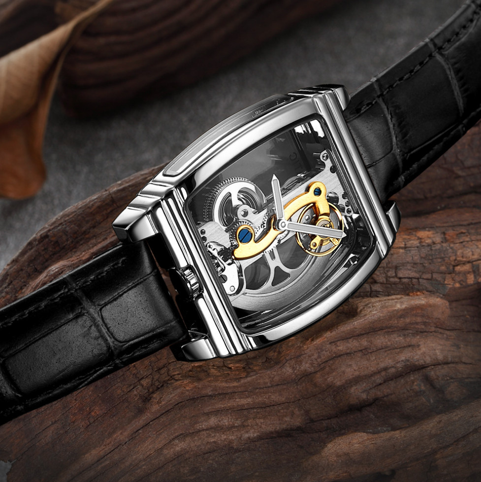 Men’s Tourbillon Automatic Mechanical Watch BLack Leather BandChristmas Day Gift