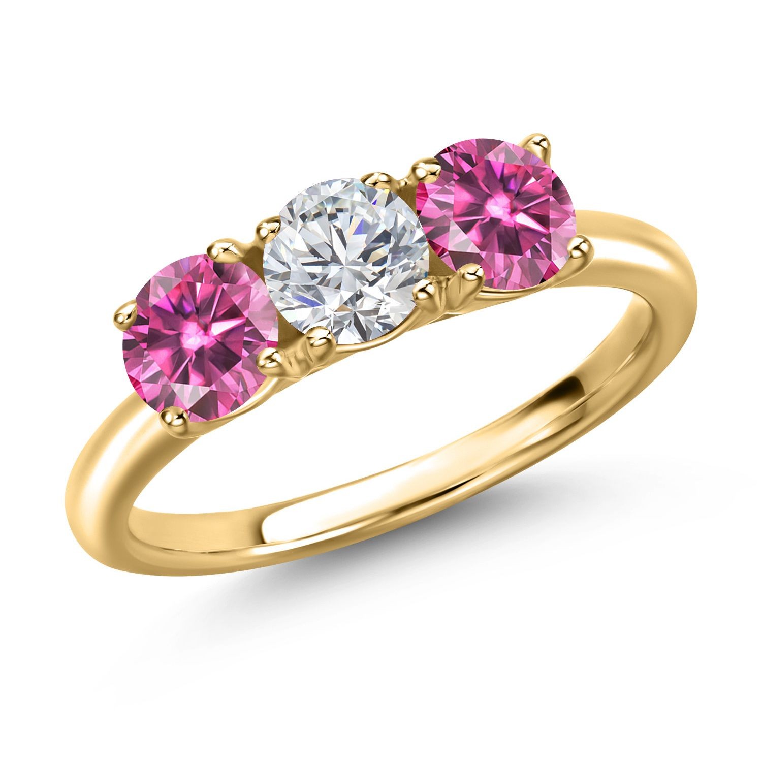 18K Yellow Gold Plated Silver Lab Grown Diamond and Pink Moissanite Engagement