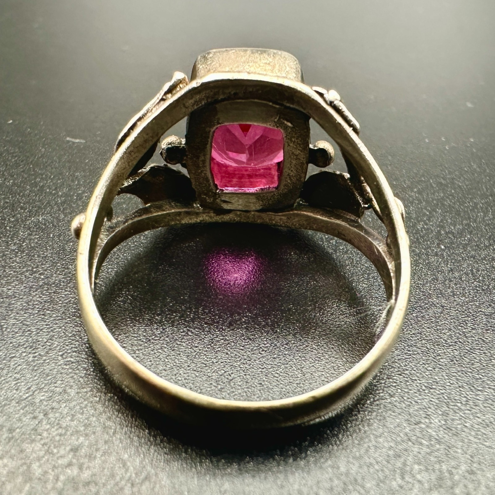 VTG 925 Sterling Silver Ring Flame Fusion Pink Ruby SZ 8 Floral GLOWS