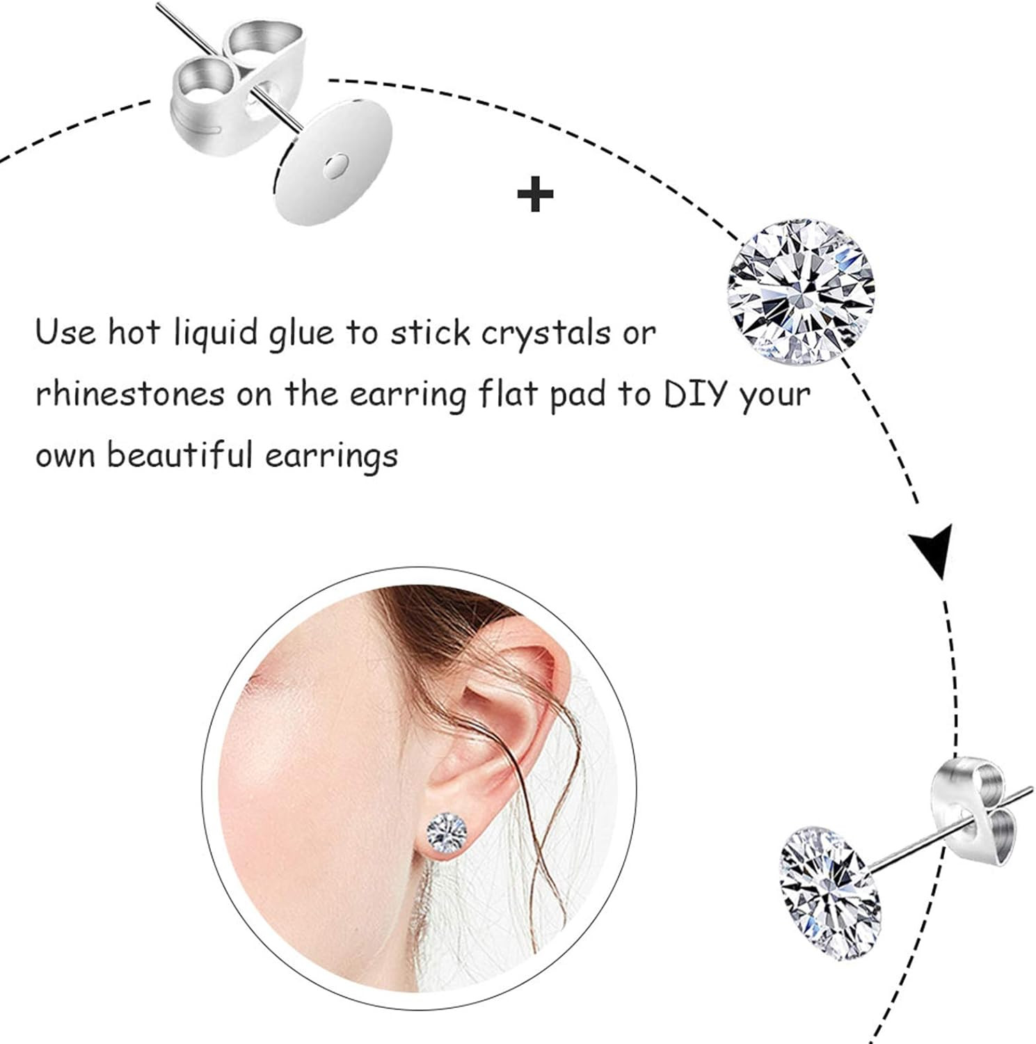 450PCS Earring Posts Stainless Steel Flat Pad,Hypoallergenic Stud Earrings with