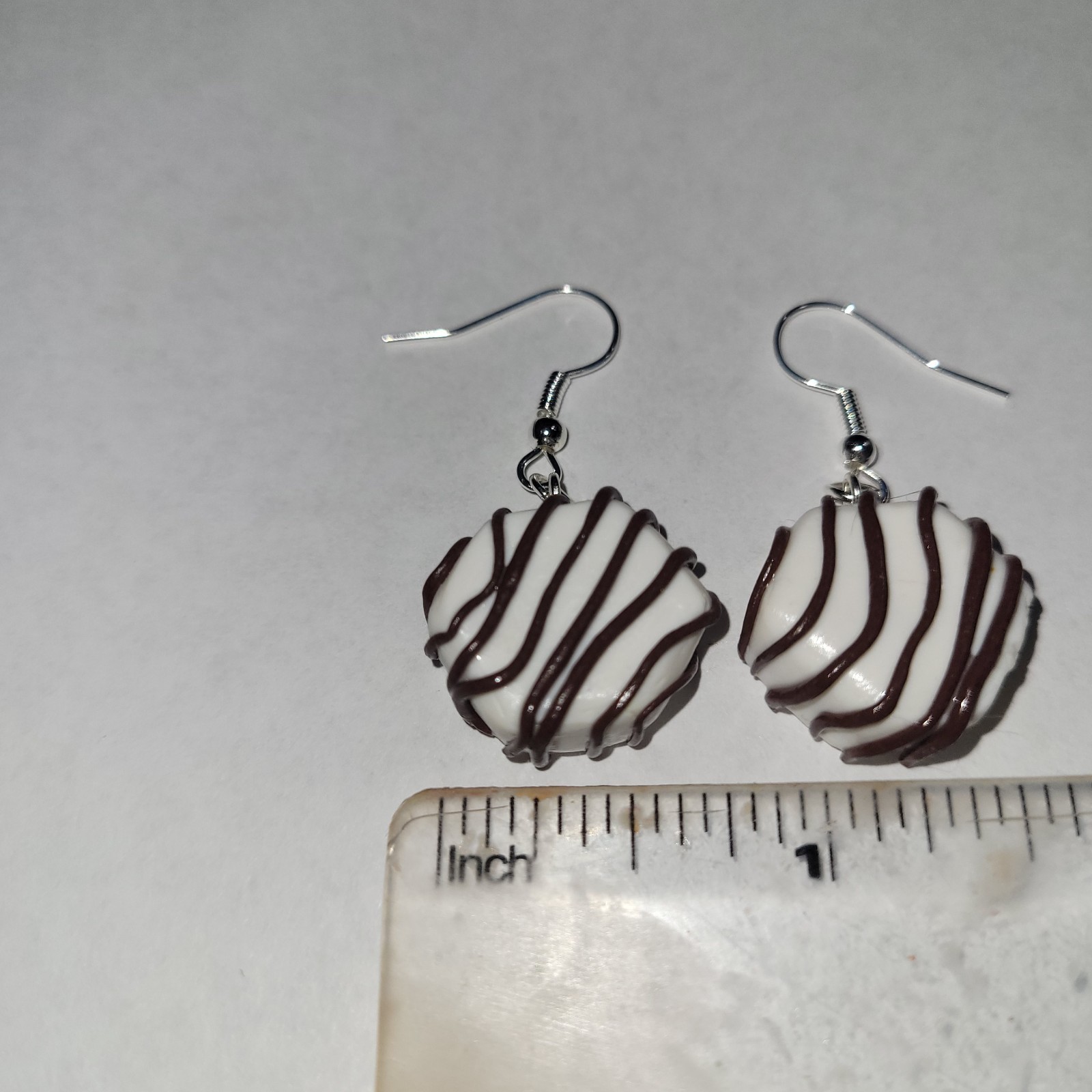 Zebra Cake Earrings Silver Wire Cake Charm Snack Kids