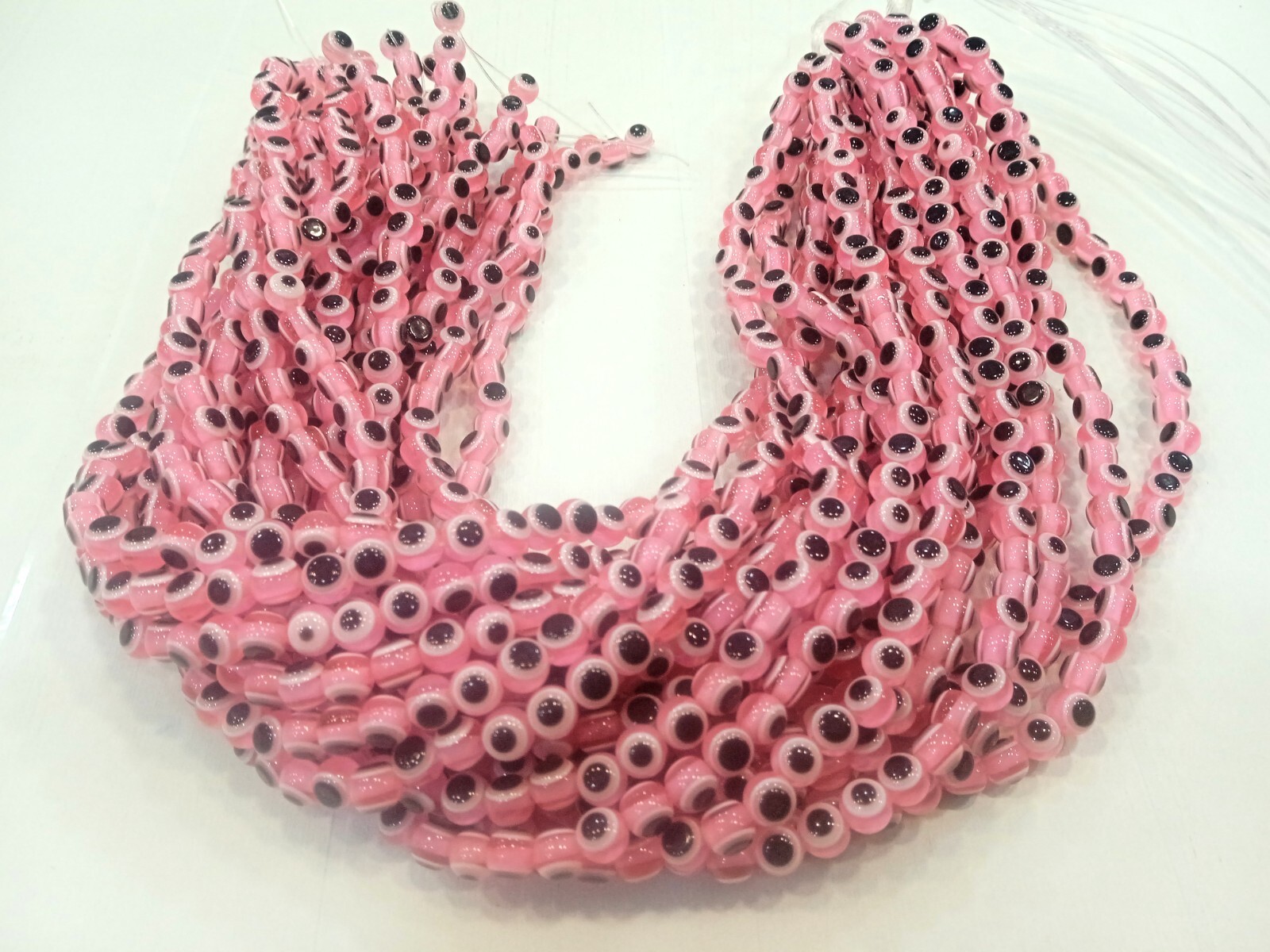 EVIL EYE LITE PINK COLOR ROUND SMOOTH 6MM LOOSE GEMSTONE BEADS 13″INCH 5 STRAND