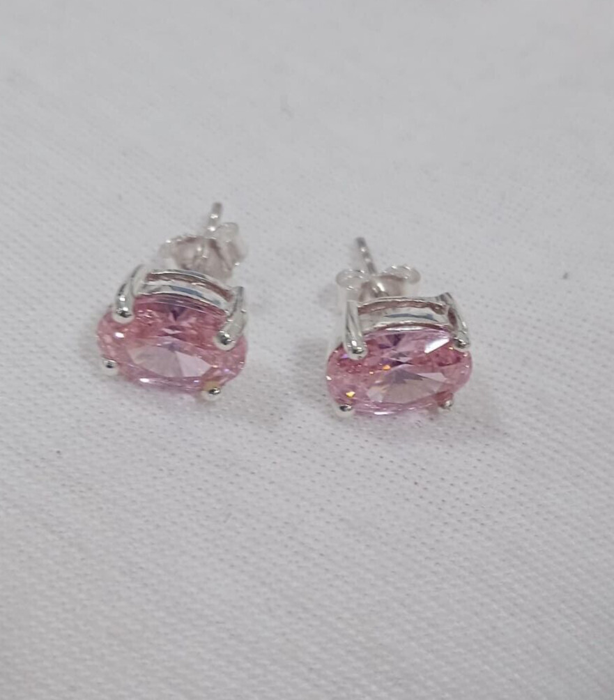 8x6mm Oval Simulated Pink Solitaire Women’s Stud Earring 925 Sterling Silver