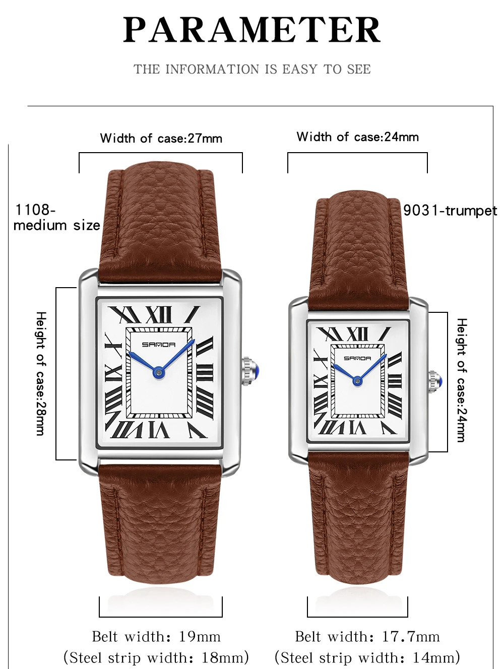 Fashion Roman Time scale 1108 Rectangular Couple Frank Watch Silver Luxur