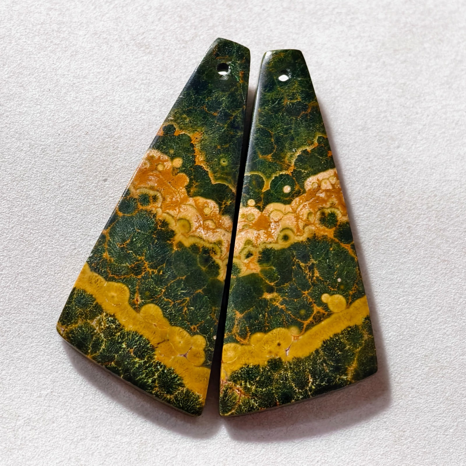 53 Cts Natural Ocean Jasper Drilled Match Pair Cabochon Gemstone 44 X 18 MM