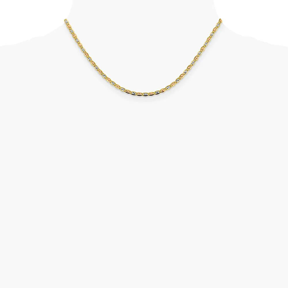 14K Tri-Color 2.75mm Tri-Color Gold Pavé Valentino Chain Necklace 16″-26″