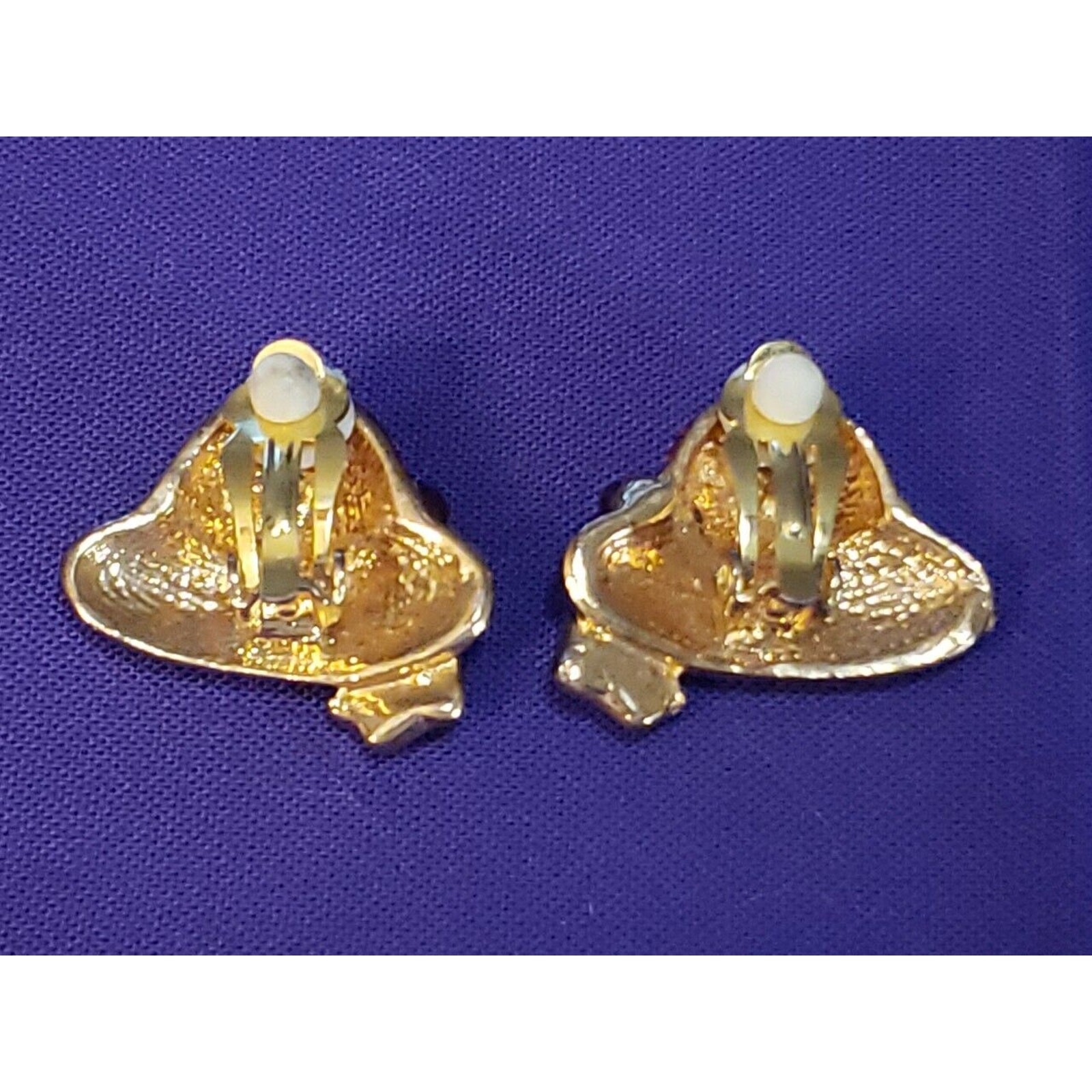 Red Hat Clip On Earrings, Red & Purple Enamel Aurora Borealis Crystals Gold Tone