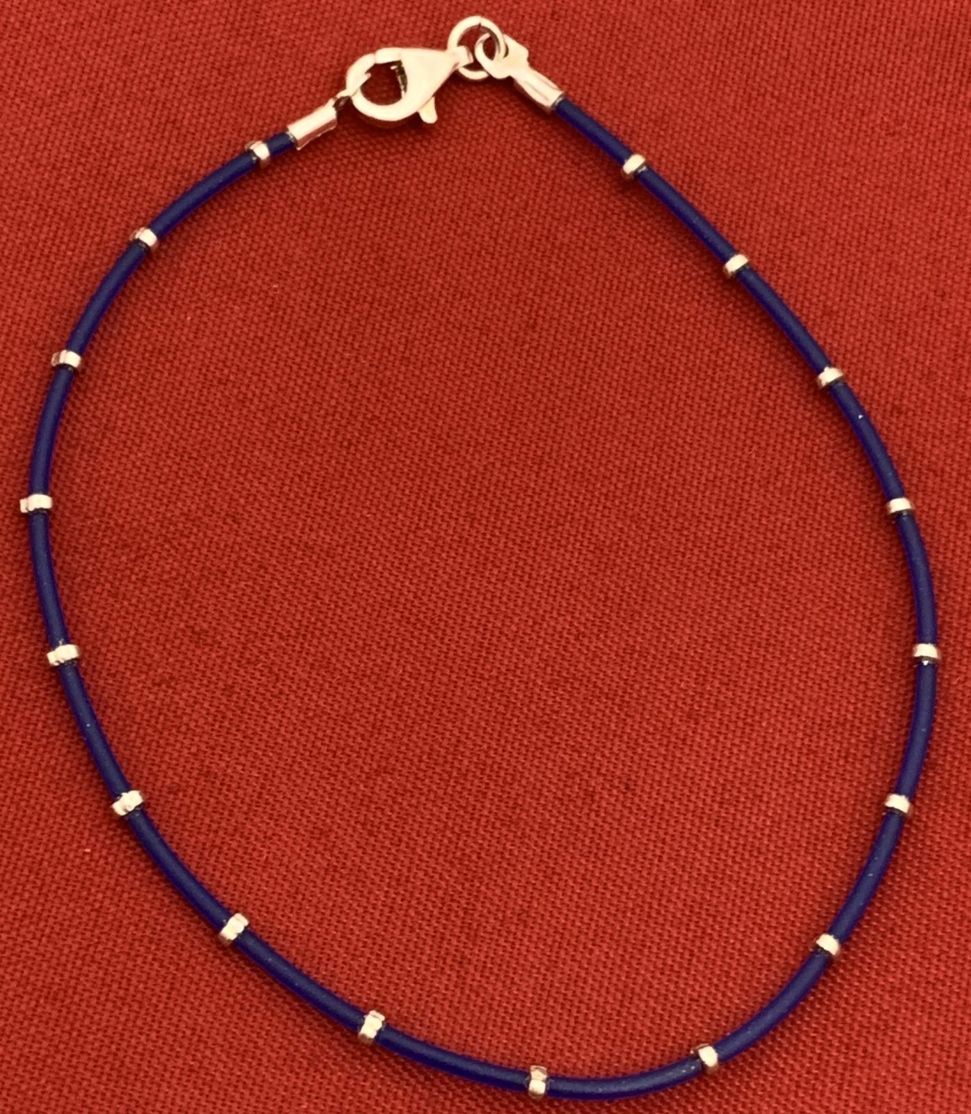 Boutique Italian 925 Sterling Silver and Silicone Bracelet Blue M3