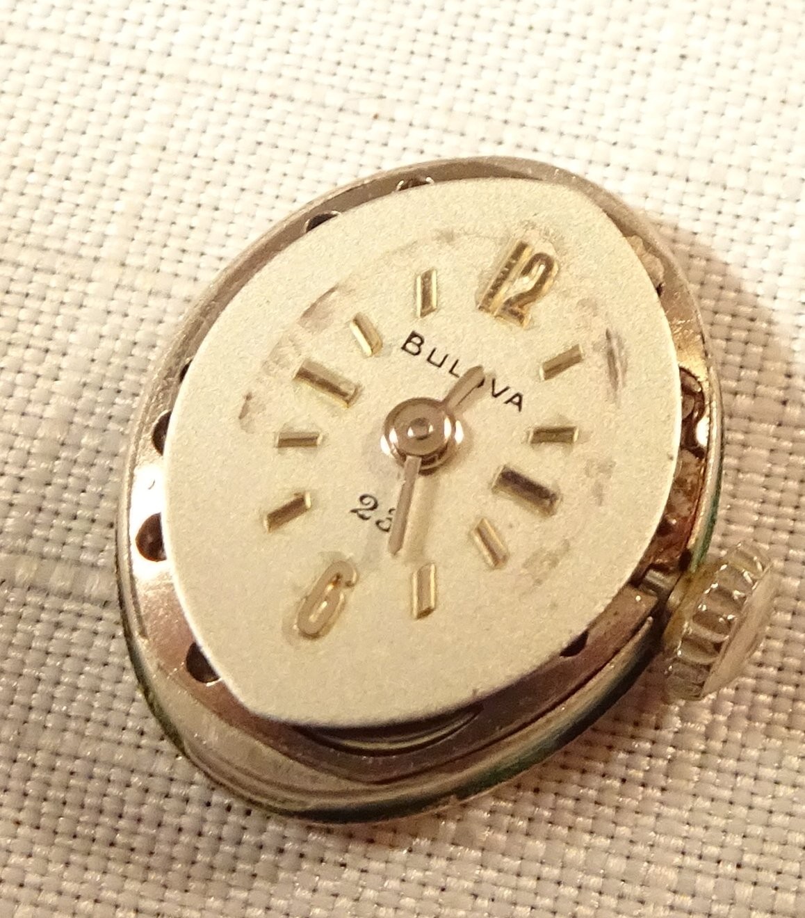 Bulova Wristwatch 23J Antique Ladies 5AT Rolled Gold Plate 6 Diamonds
