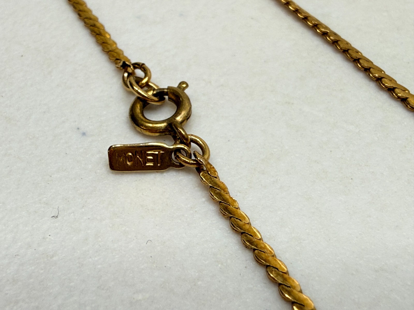 Vintage Signed Monet Necklace Dainty Herringbone Chain 15 inch Estate Jewelry