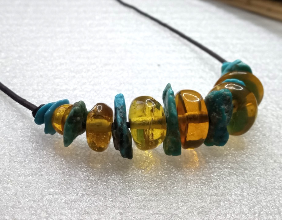 Amber Natural 25 million years old from Mexico, genuine Turquoise necklace.