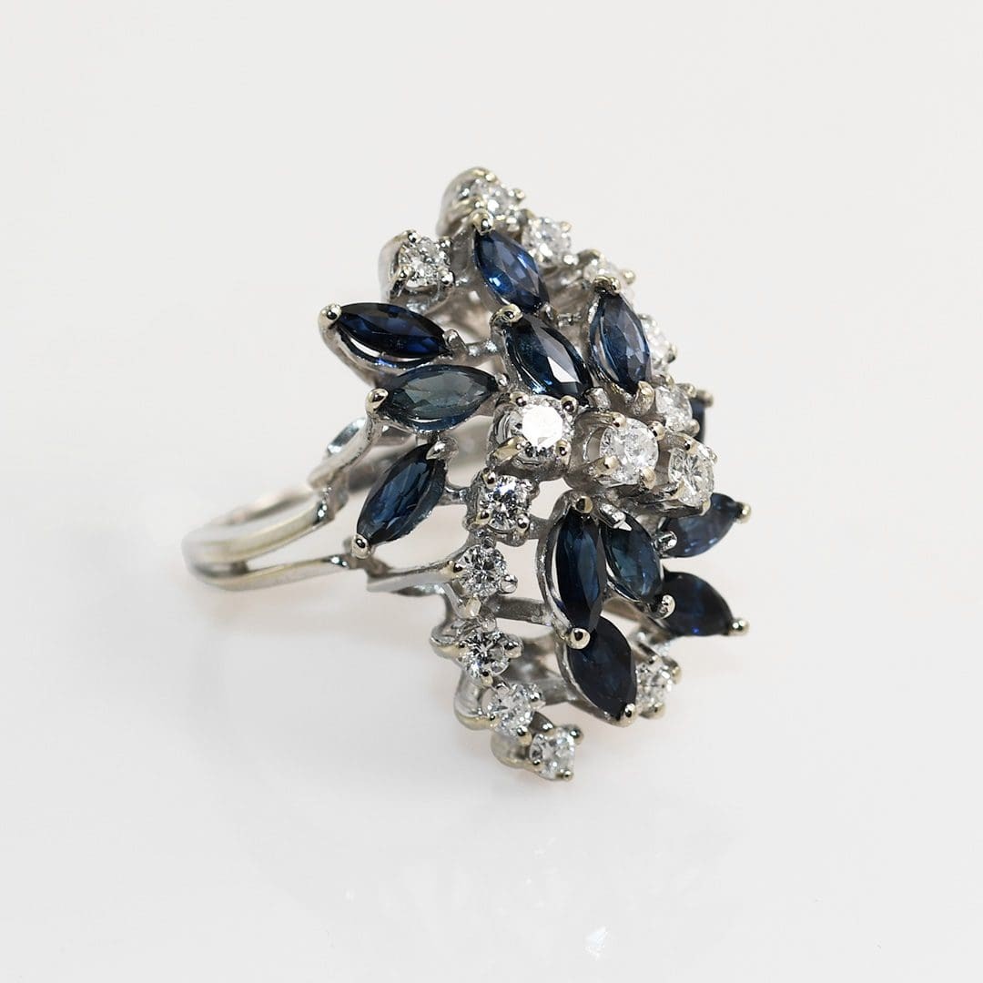 13K-14K White Gold Sapphire & Diamond Cluster Ring, 1.00TCW, 7.8gr