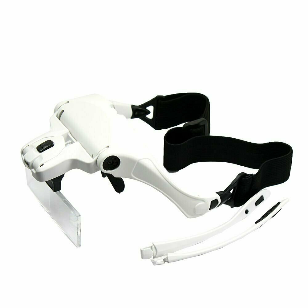 Headband Magnifier Lighted Glass Optivisor with 5 Lens for Hobby Repair Reading
