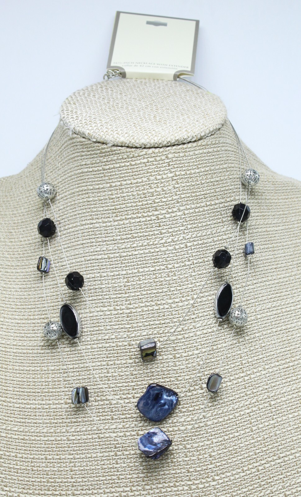 New Mixed Media Multi Row Silver Necklace with Shell NWT #N2628