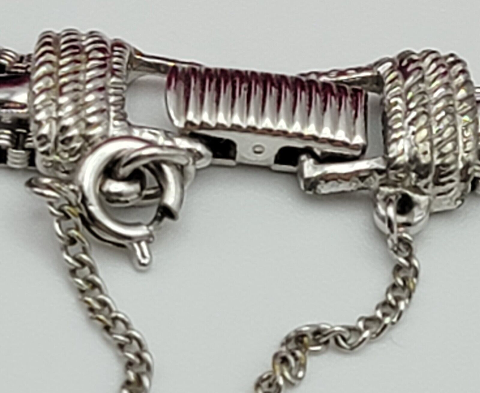 Goldette Bracelet Silver Tone Three-Row Fold Over Clasp Safety Chain 7 Inch