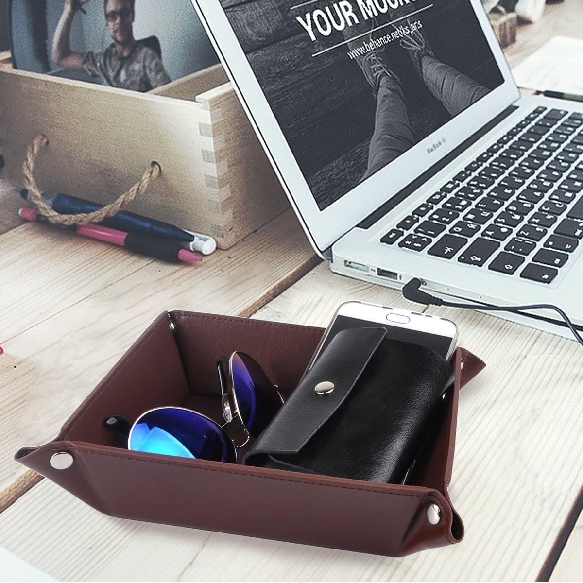 Organizer Keys Phone Jewelry Coin Wallet Lather Tray for Men and Women