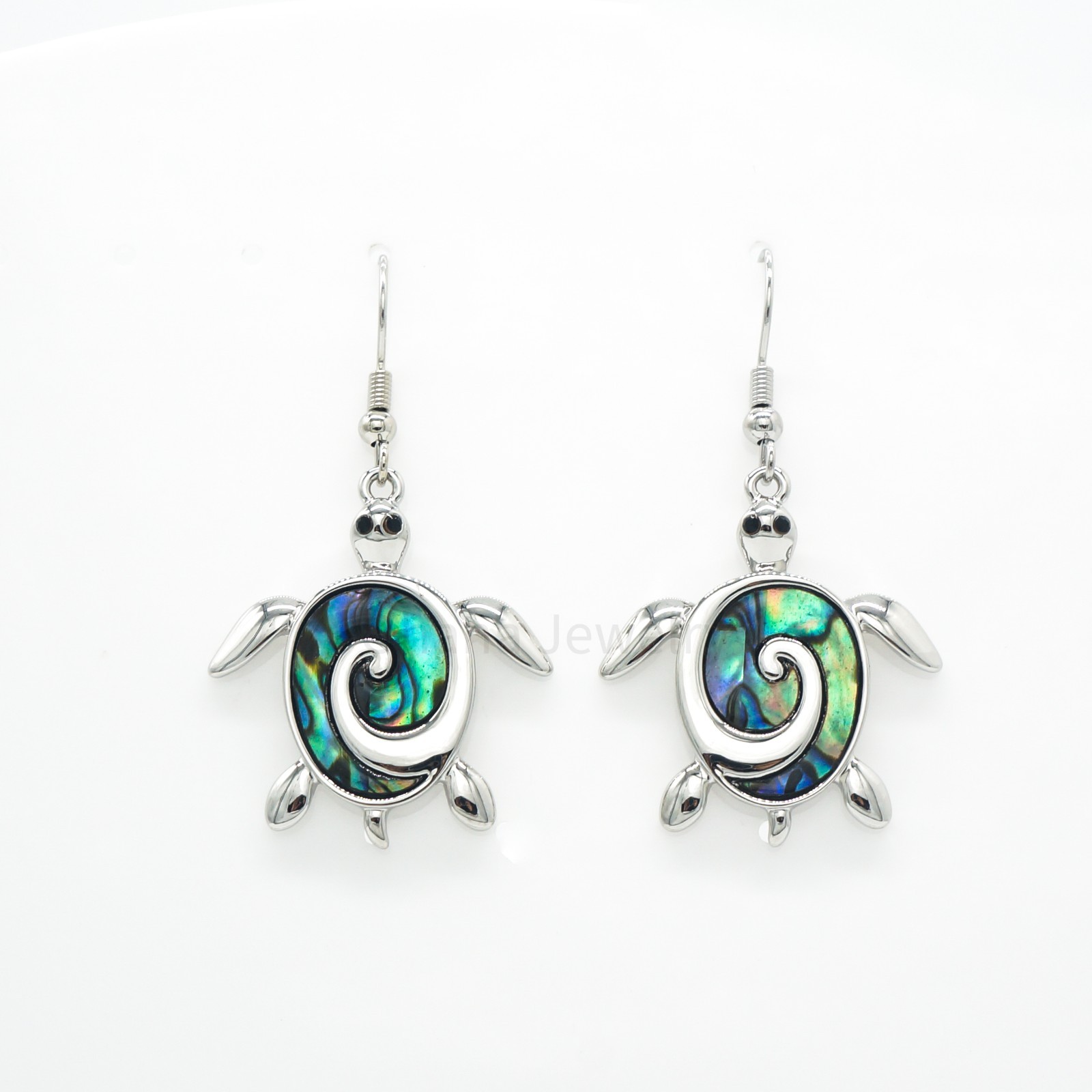 Resin Metal Alloy Natural Abalone Shell Dangle Hook Earrings – Sea Turtle Wave