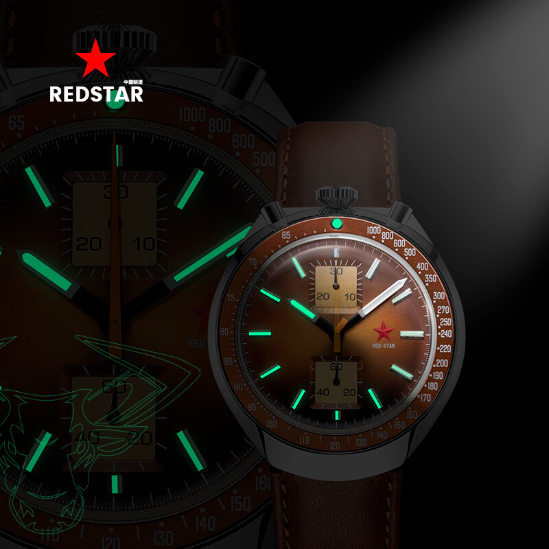 RED STAR Bull Head SEAGULL ST1901 Chronograph Watch 42mm 50M 316L C3 Swan Neck