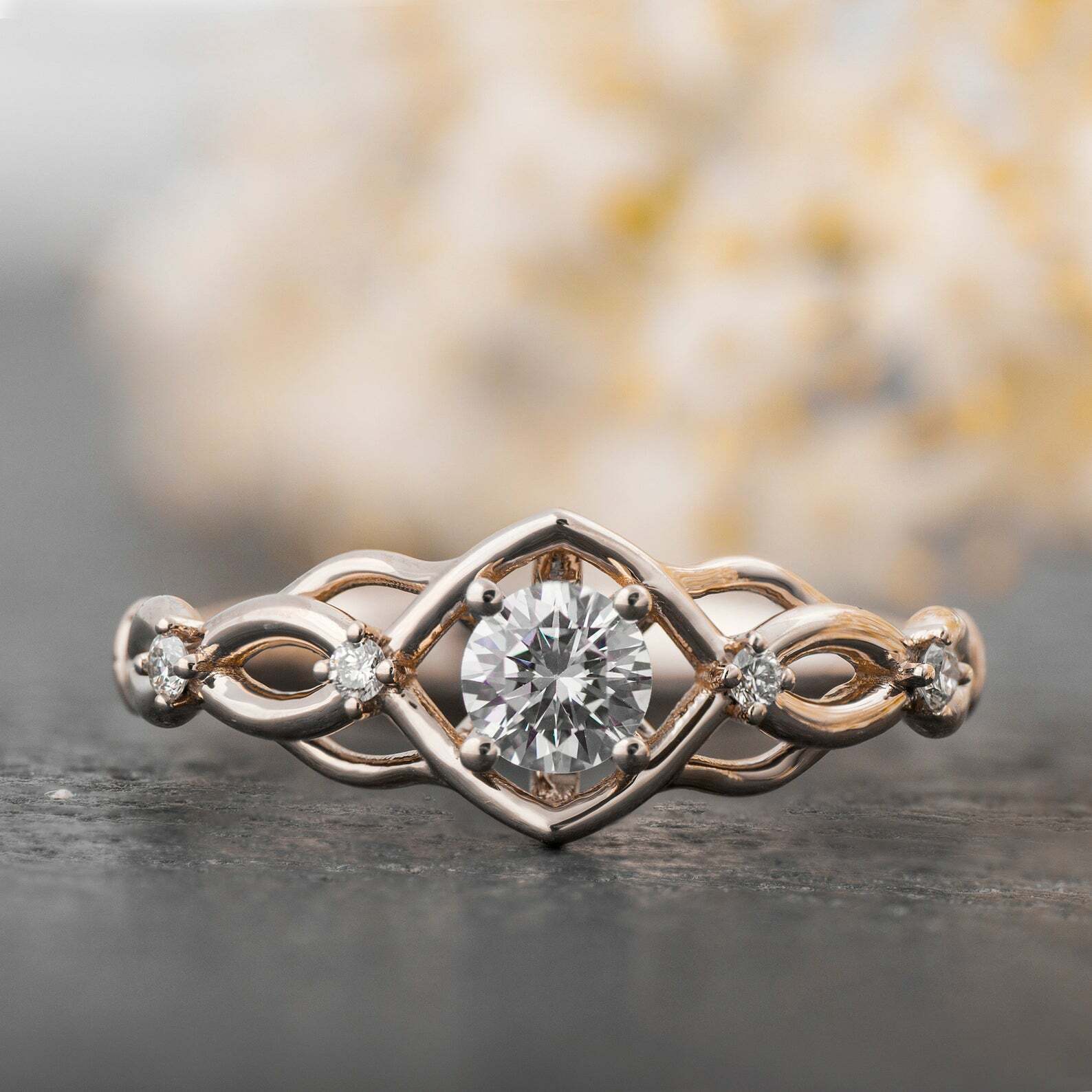 Split Open Band Solitaire Accent Ring 1ct Round Cut Moissanite White Gold Plated