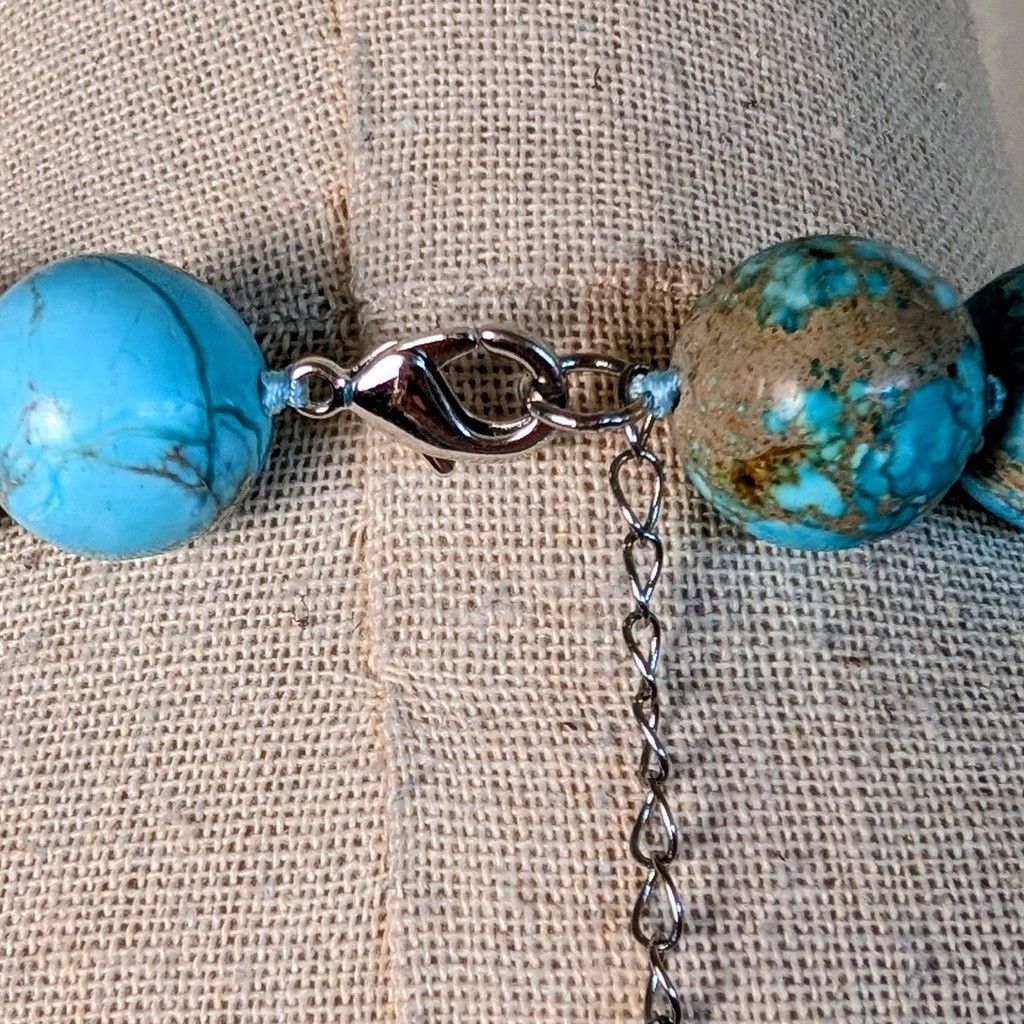Chunky Turquoise Look Matrix Bead Necklace 19.5in Blue Boho Statement 140g