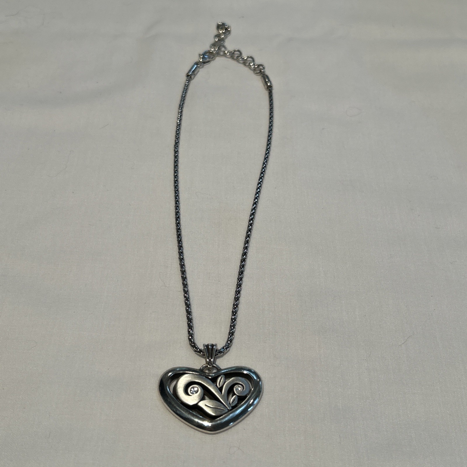 Brighton Silver Heart Necklace with Small Crystals Chain & Gift Box Included
