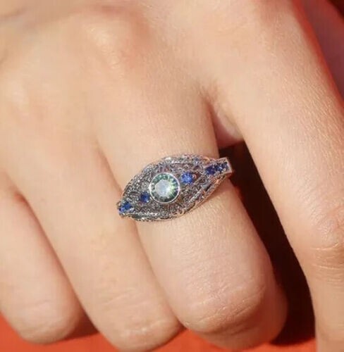 2 Ct CZ Vintage Style Ring 925 Silver Plated Intricate Design Gift Ring For Men