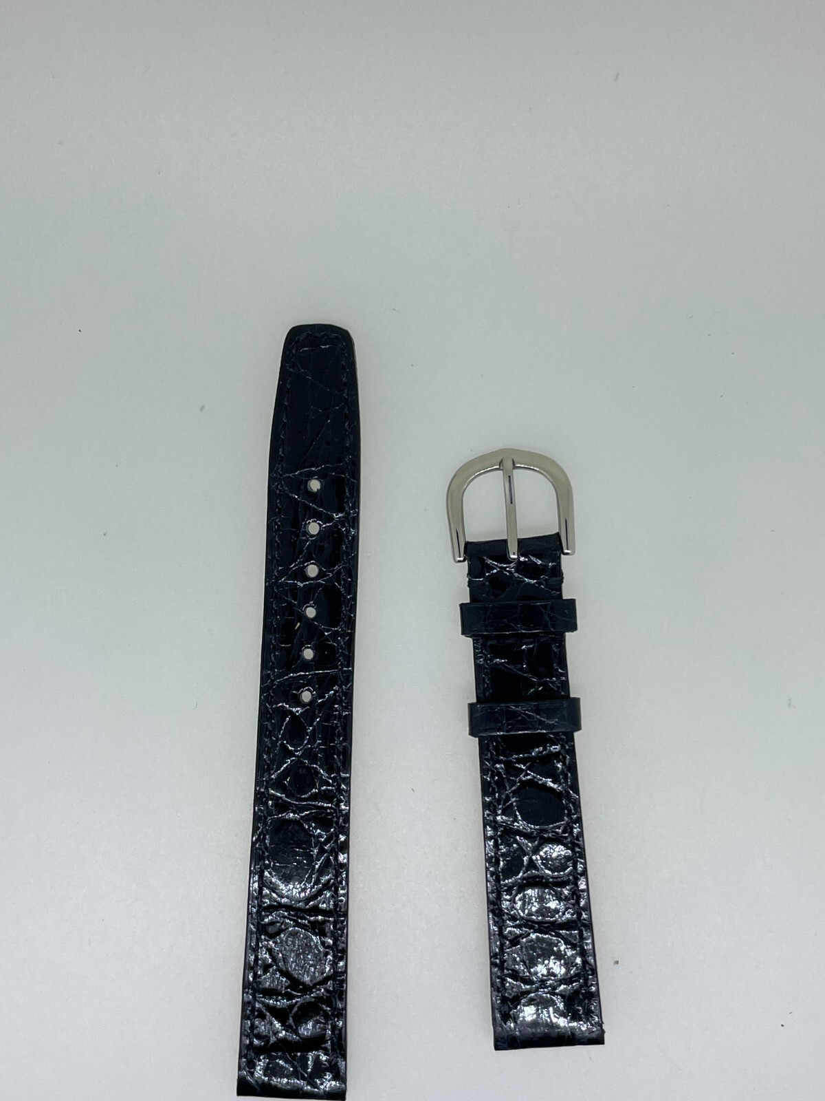 Hadley Roma 16MM thin shiny black crocodile watch band strap