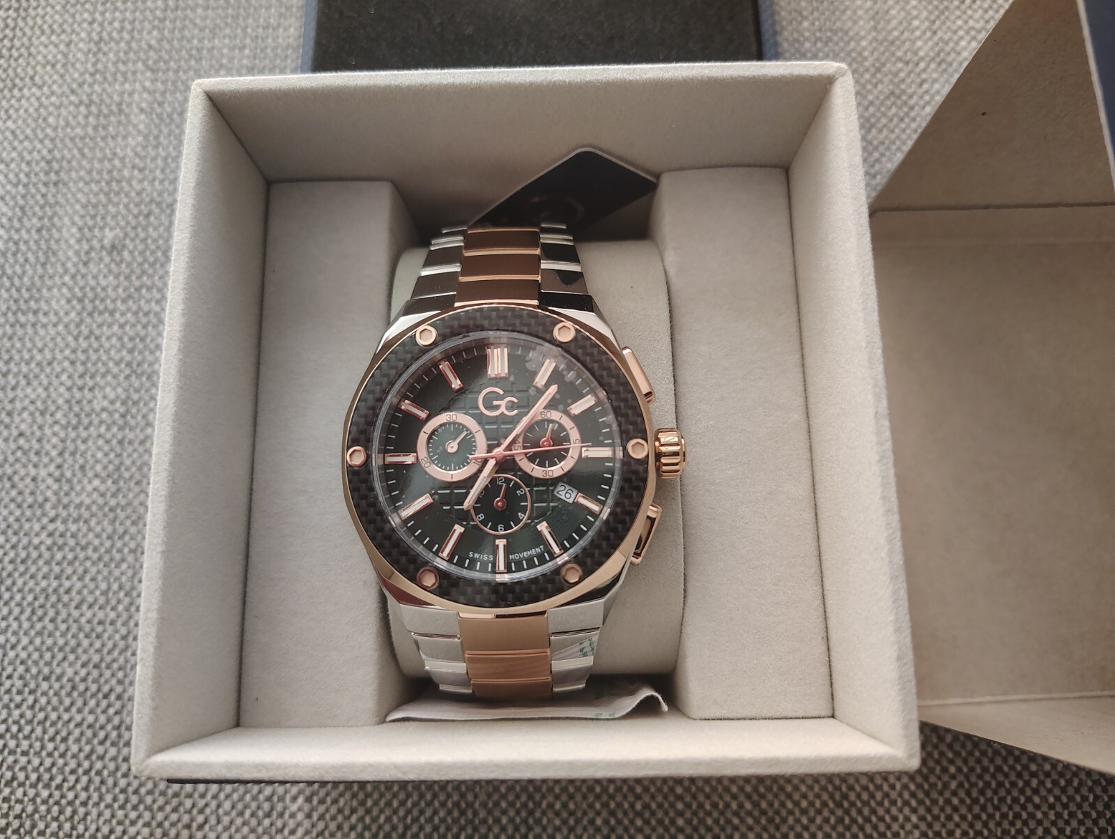 GC Guess Collection Two-Tone and Green Chronograph Watch New