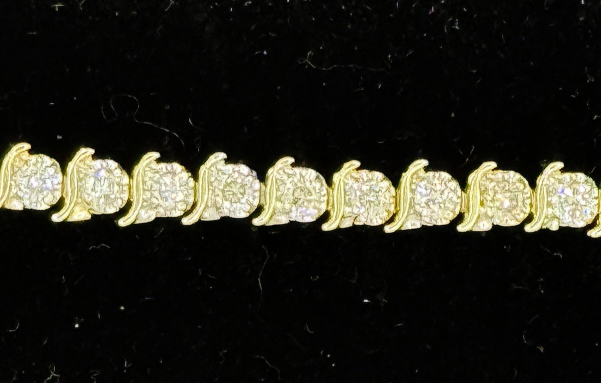 14k Yellow Gold 43 Diamonds 2.5 Ct S-Link Tennis Bracelet 7.5″ 8.8 grams