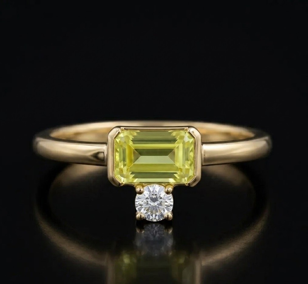 Emerald Cut Peridot Ring, Gold Plated Sterling Silver, August Birthstone Jewelry